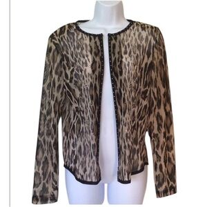 Damee Inc leopard sheer embellished jacket cardigan zip front excellent S / M